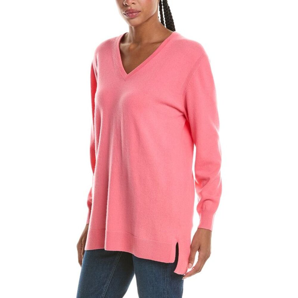 N.Peal Womens  V Neck Longline 100% Cashmere Sweater, Red